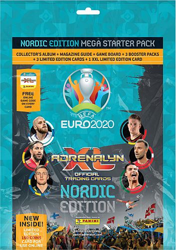 UEFA Euro 2020 Nordic Edition - Startersæt - Mappe, Plade, Limited kort & 3 Boosters - Fodboldkort Adrenalyn XL