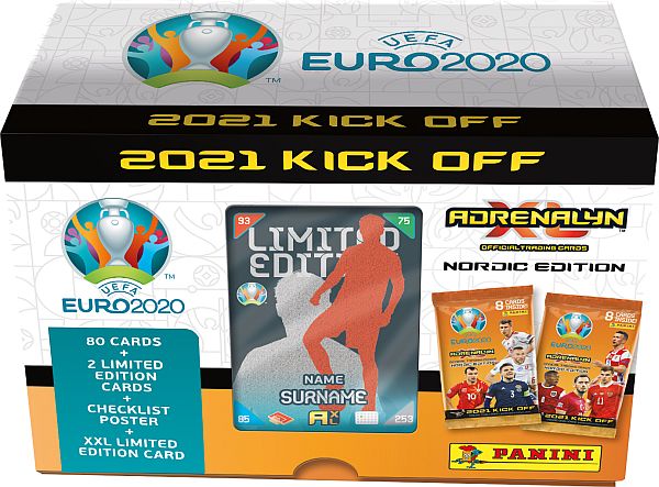 Panini Adrenalyn XL: UEFA Euro 2020: 2021 Kick Off Nordic Edition - Giftbox - 10 Boosters, 2 Limited kort, XXL-kort & Plakat