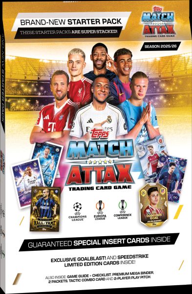 Topps Match Attax - Match Attax 2025/2026: UEFA Champions League - Starter Pack (Startersæt med 2 Boosters, Mappe, 2 Limited Edition og mere!)