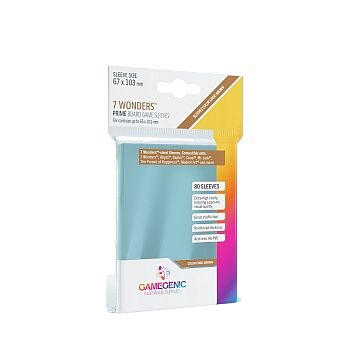 Gamegenic - Prime Boardgame Sleeves: 7 Wonders - 67 x 103 mm - Clear (Transparent) (80 Kortlommer)