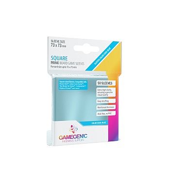 Gamegenic - Prime Boardgame Sleeves: Square-Sized (Cyan Code) - 73 x 73 mm - Clear (Transparent) (50 Kortlommer)