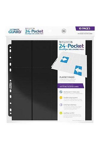 Ultimate Guard 24-Pocket Pages (Mappelommer til Ringbind/11 Huller) Side-Loading Standard Size Black (Sort) (10)