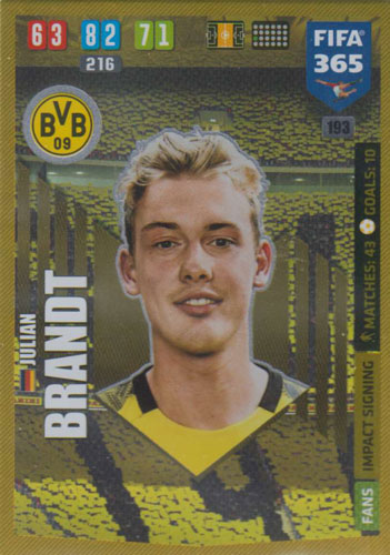 Adrenalyn XL FIFA 365 2020 - 193 Julian Brandt - Borussia Dortmund