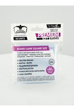 Ultimate Guard Premium Soft Sleeves (Brætspils Lommer) for Board Game Cards Square (50 Lommer) (Clear/Transparent/Gennemsigtig) 73x73mm