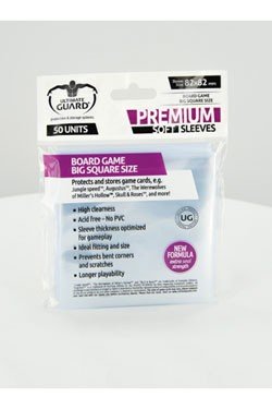 Ultimate Guard Premium Soft sleeves (Brætspils Lommer) for Board Game Cards Big Square (50 Lommer) (Clear/Transparent/Gennemsigtig) 82x82mm