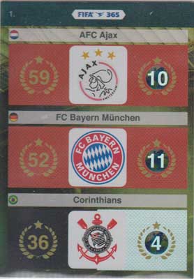 Adrenalyn FIFA 365 #001 AFC Ajax / FC Bayern Munchen / Corinthians