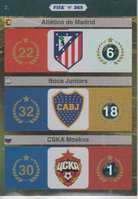 Adrenalyn FIFA 365 #002 Atletico de Madrid / Boca Juniors / CSKA Moskva