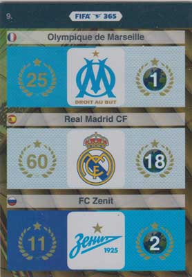 Adrenalyn FIFA 365 #009 Olympique de Marseille / Real Madric CF / FC Zenit
