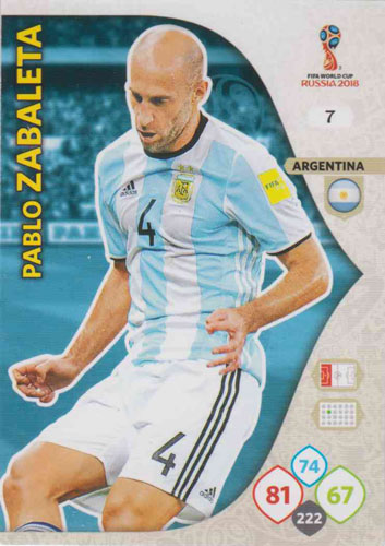 Adrenalyn World Cup 2018 #007 Pablo Zabaleta (Argentina)