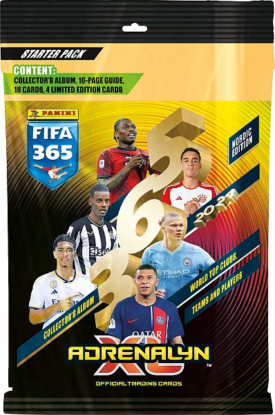 Panini Adrenalyn XL: FIFA 365 2024 Nordic Edition - Startersæt - Mappe, Guide, 3 Boosters & 4 Limited-kort