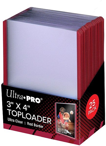 Ultra Pro Toploader: Ultra Clear (Red Border) - Box (25 stk.) - Plastik Deck Protector til kort i lommer - Sleeves #81159